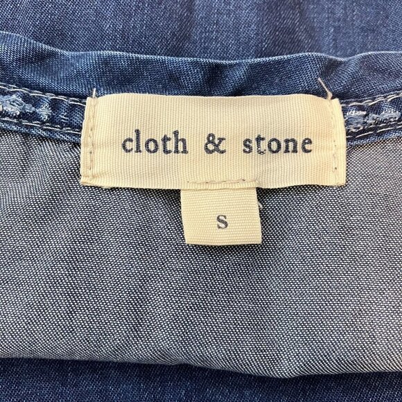 Cloth & Stone Anthropologie Blue High-Low Shortsleeve Tencel Top Shirt Sz S - Picture 2 of 5